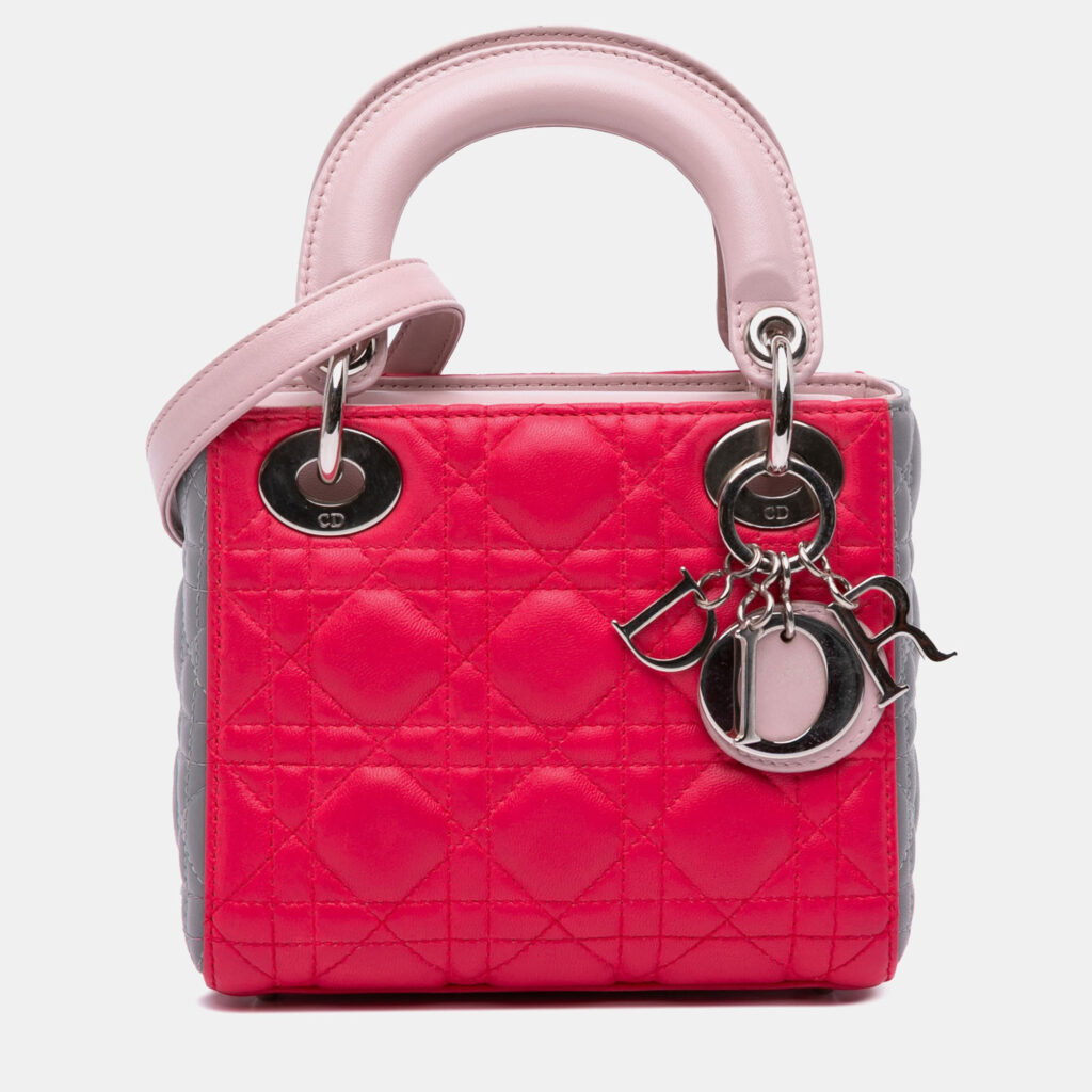 Dior Grey/Pink Mini Tricolor Lambskin Cannage Lady Dior Dior Grey/Pink Mini Tricolor Lambskin Cannage Lady Dior