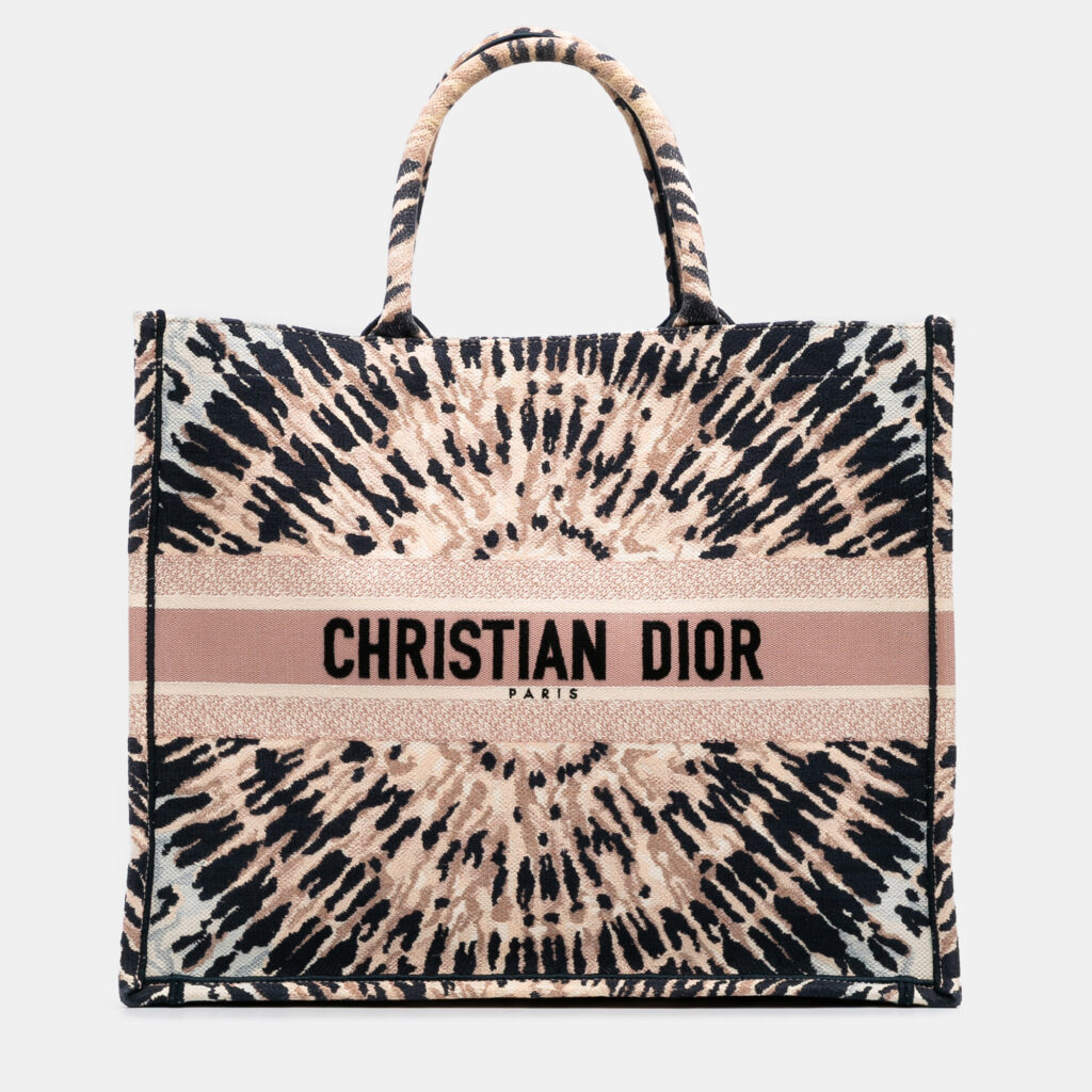 Dior Brown Large Embroidered Canvas Tie Dye Book Tote
