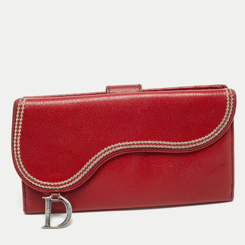 Dior Dark Red Leather Saddle Long Wallet Dior Dark Red Leather Saddle Long Wallet