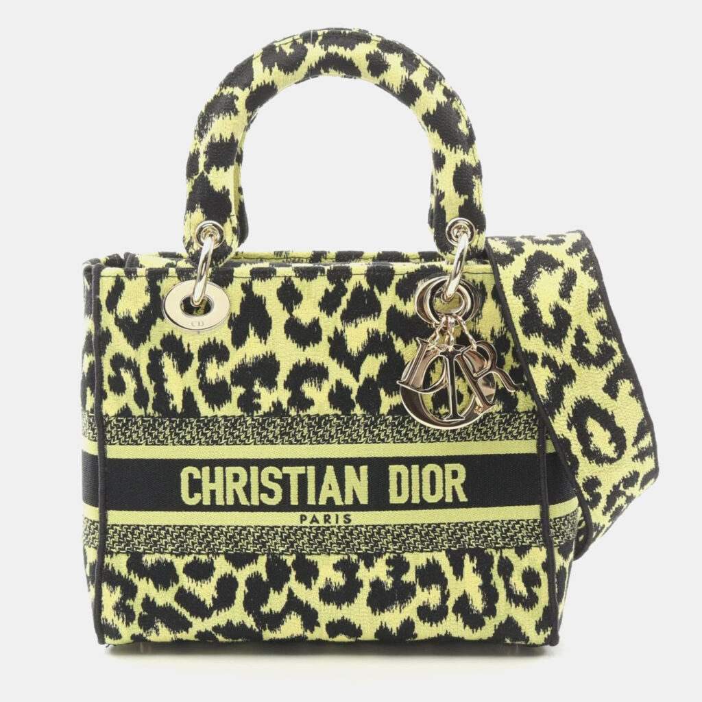 Christian Dior Lady D-Lite Medium Green Black Canvas Handbag Christian Dior Lady D-Lite Medium Green Black Canvas Handbag