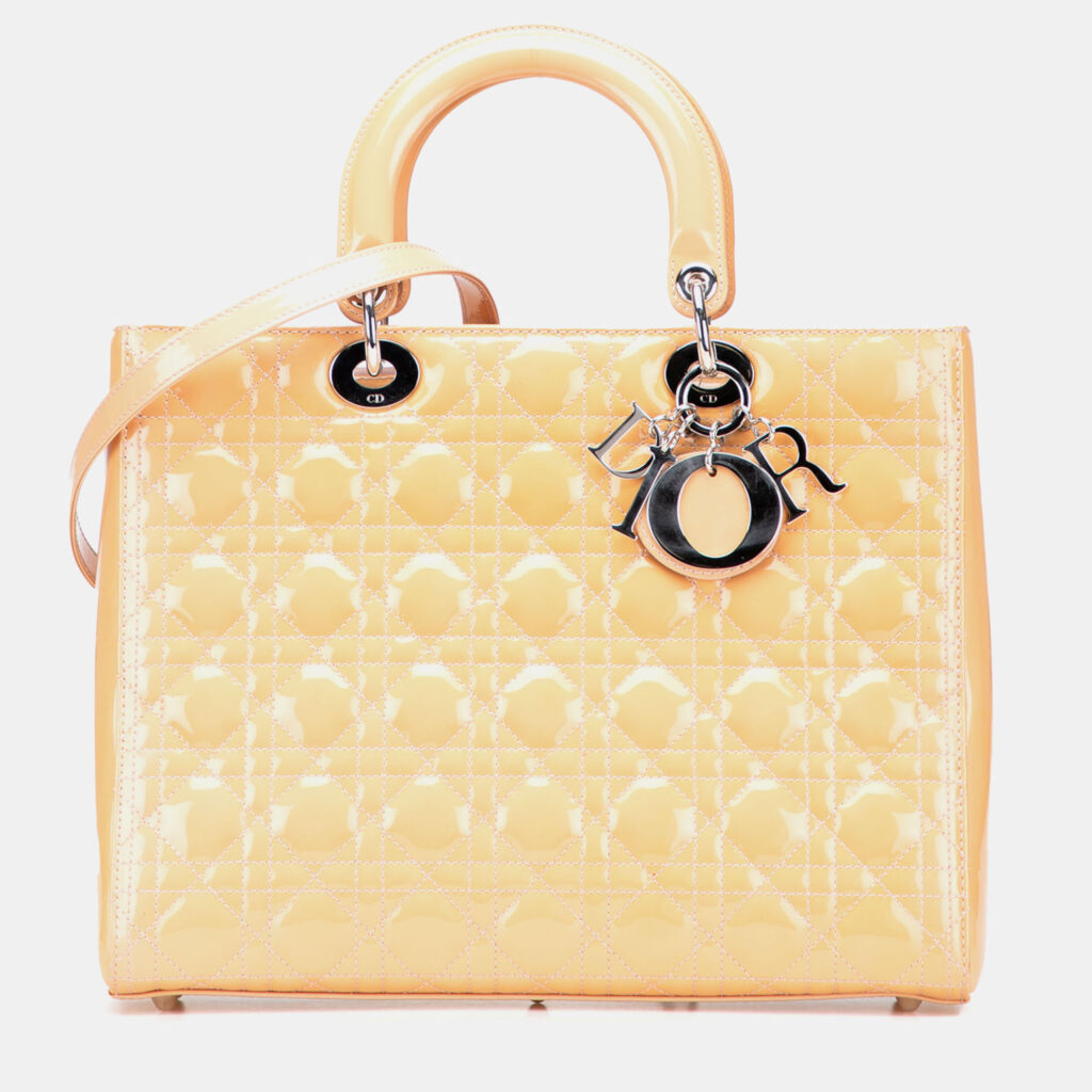 Dior Beige Large Patent Cannage Lady Dior