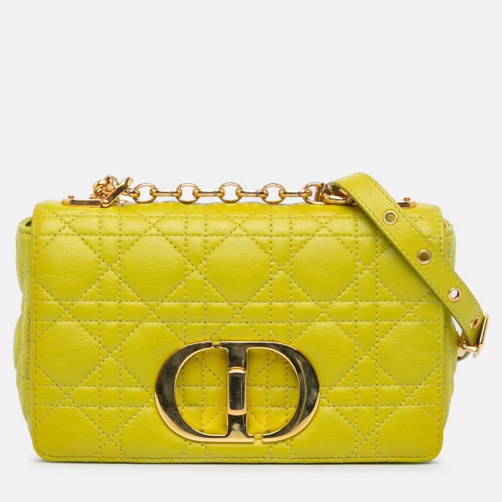 Dior Caro Small Yellow Cannage Calfskin Leather Shoulder Bag Dior Caro Small Yellow Cannage Calfskin Leather Shoulder Bag
