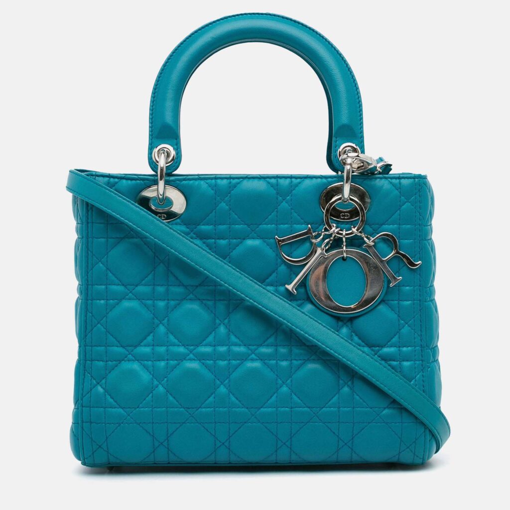 Dior Lady Dior Medium Blue Lambskin Handbag