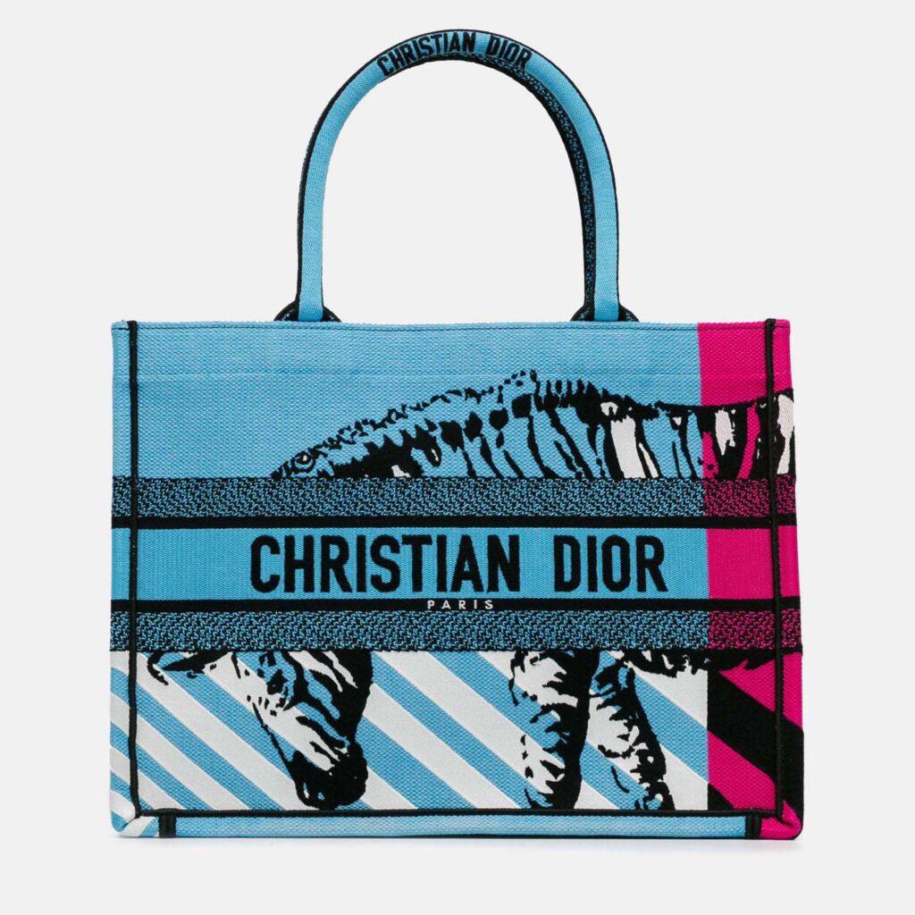 Dior D Jungle Pop Book Tote Blue Medium Multicolor Canvas Tote Bag