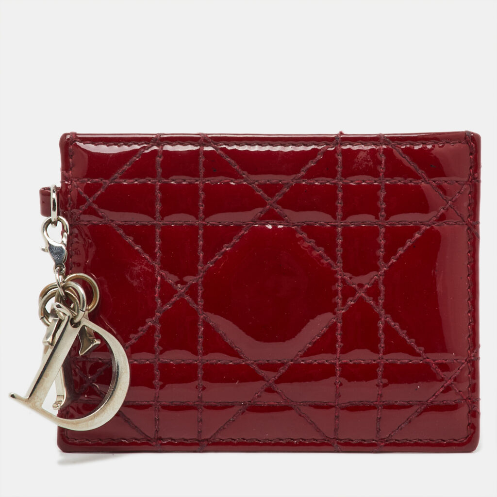 Dior Dark Red Cannage Patent Leather Lady Dior Card Case Dior Dark Red Cannage Patent Leather Lady Dior Card Case