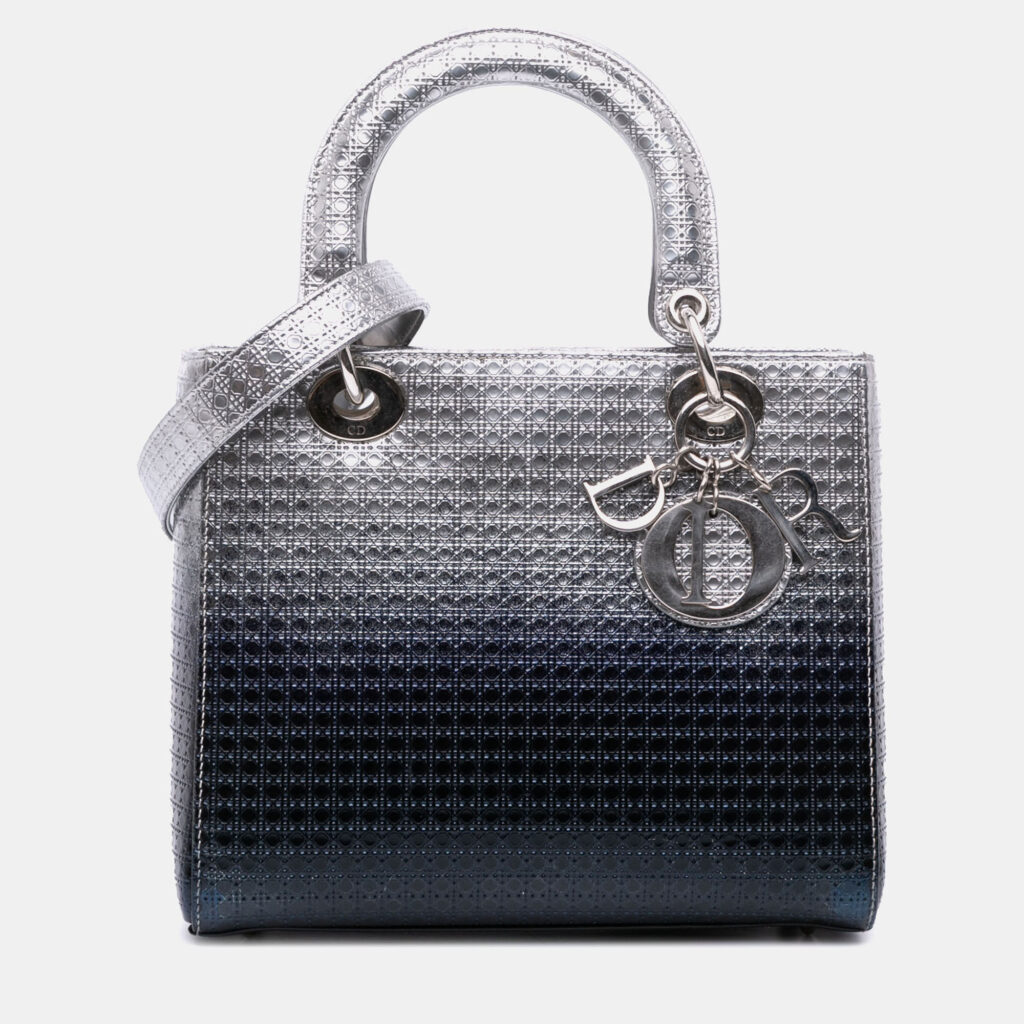 Dior Silver Medium Ombre Metallic Patent Microcannage Lady Dior Dior Silver Medium Ombre Metallic Patent Microcannage Lady Dior