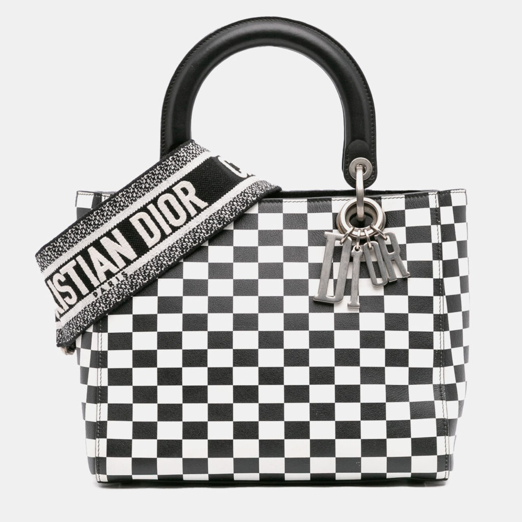 Dior Black White Medium Calfskin Checkered Lady Dior Dior Black White Medium Calfskin Checkered Lady Dior