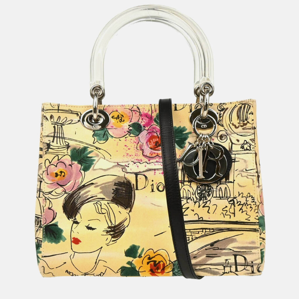 Christian Dior Beige Canvas Lady Dior 2way Handbag Christian Dior Beige Canvas Lady Dior 2way Handbag