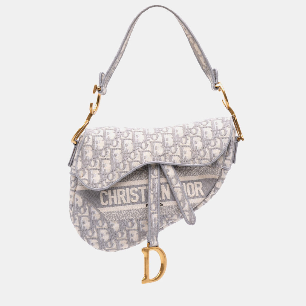 Dior Grey Oblique Canvas Embroidered Saddle Bag Dior Grey Oblique Canvas Embroidered Saddle Bag
