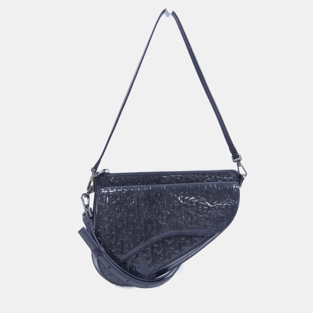 Dior Saddle Grey Patent Oblique Embossed Boxy Shoulder Bag Dior Saddle Grey Patent Oblique Embossed Boxy Shoulder Bag