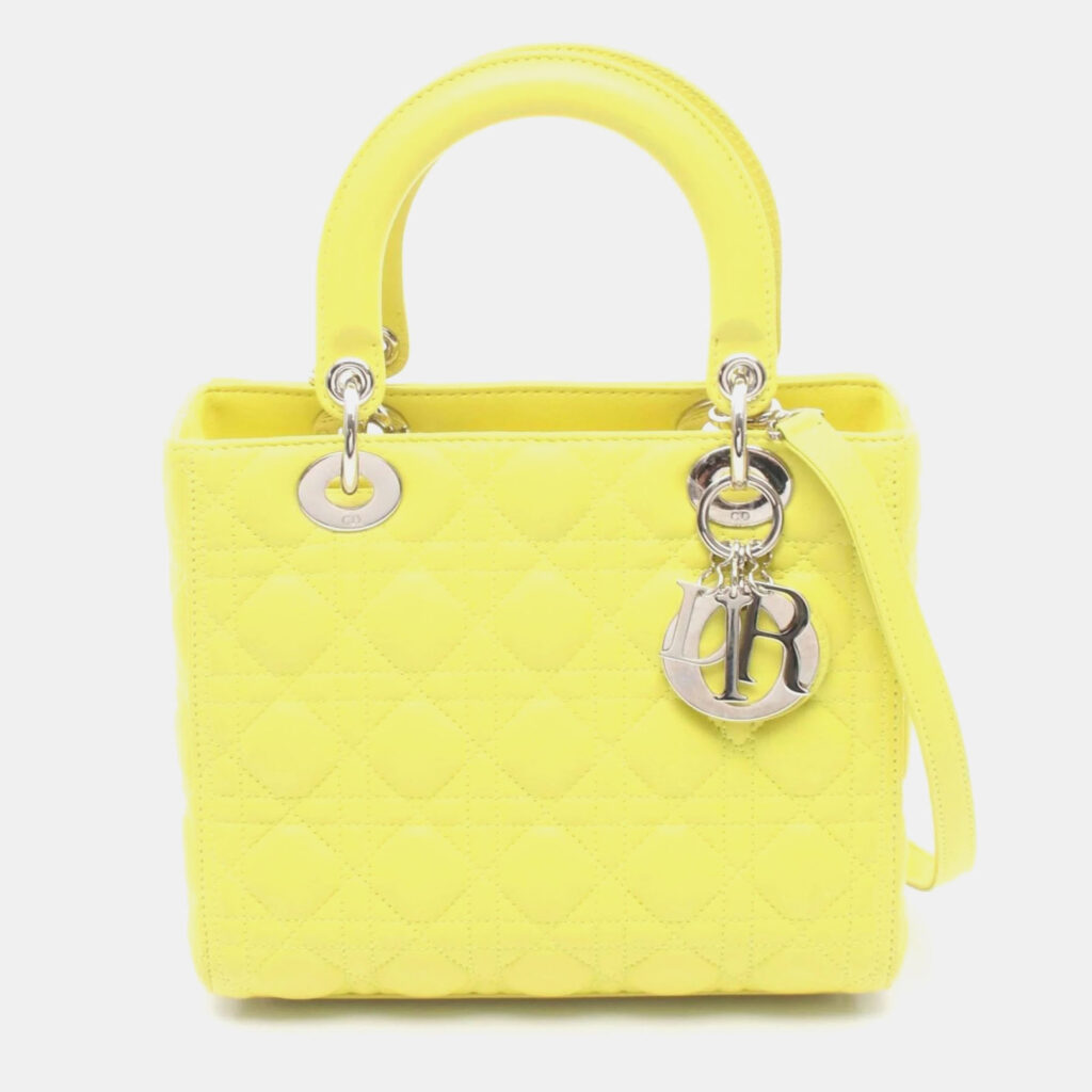 Dior Lady Dior Yellow Leather Shoulder Bag