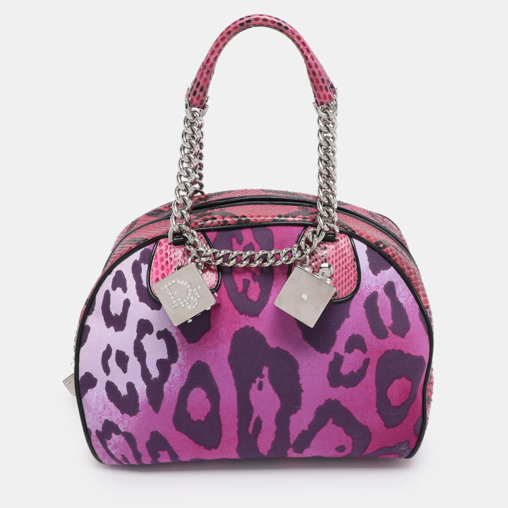 Dior Multicolor Animal Print Canvas and Python Gambler Dice Satchel Dior Multicolor Animal Print Canvas and Python Gambler Dice Satchel
