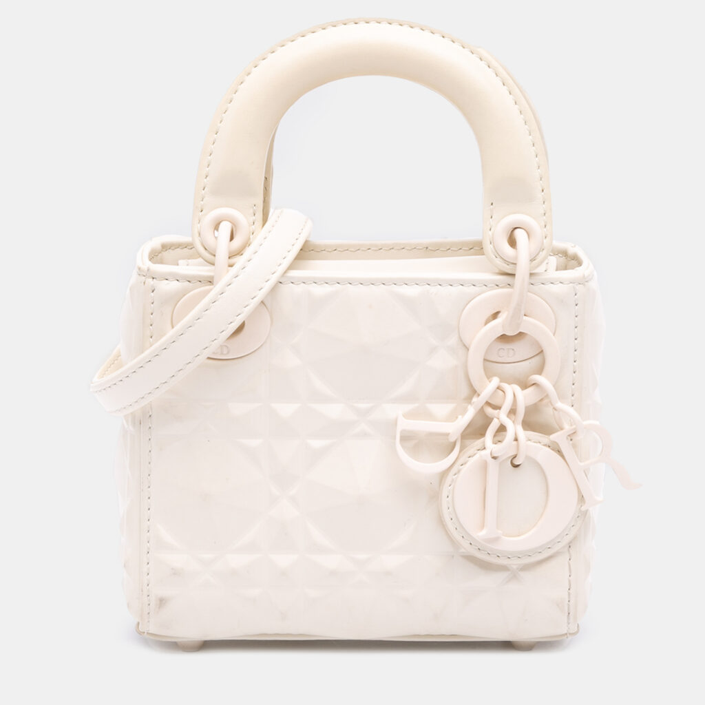 Dior White Micro Ultra Matte Calfskin Cannage Diamond Motif Lady Dior Dior White Micro Ultra Matte Calfskin Cannage Diamond Motif Lady Dior