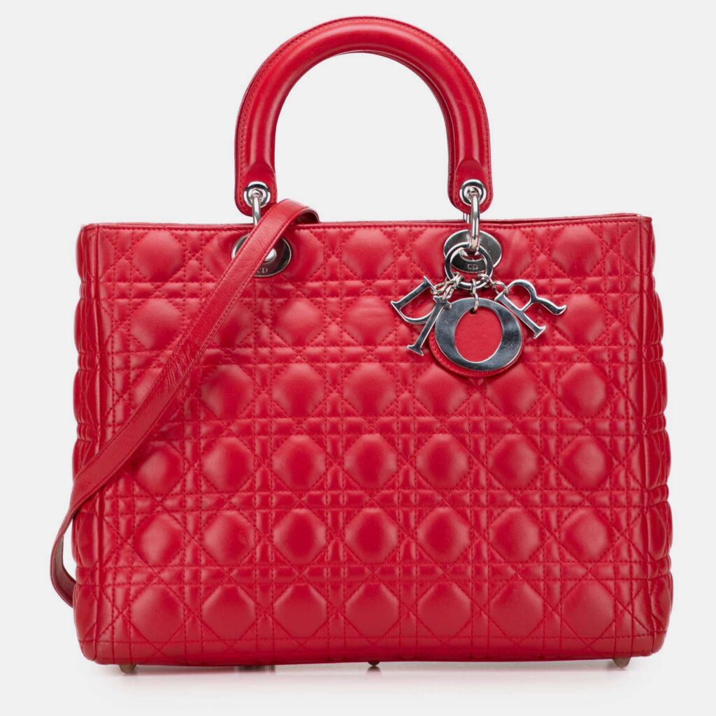 Dior Red Large Lambskin Cannage Lady Dior Dior Red Large Lambskin Cannage Lady Dior