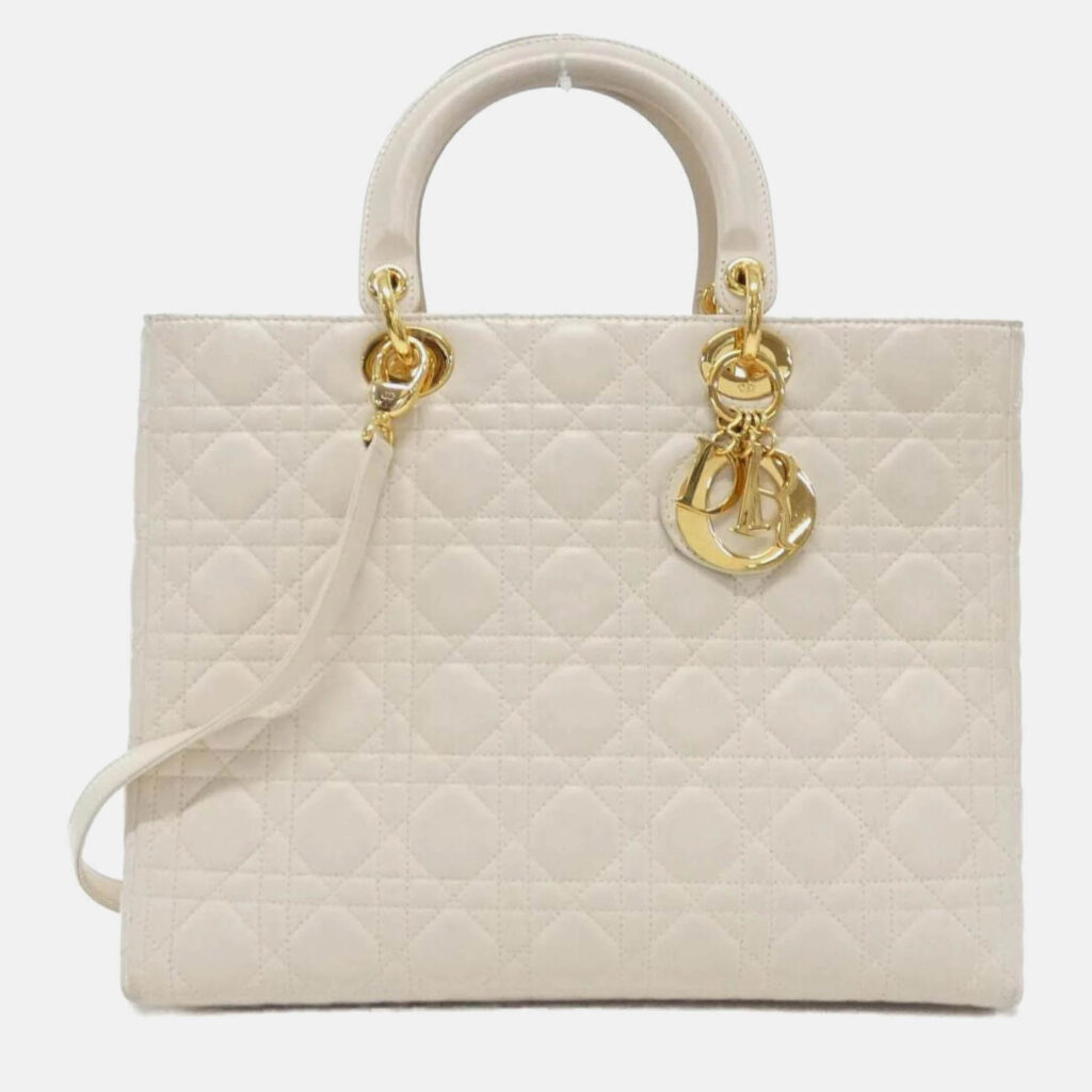 Christian Dior Lady Dior Large Ivory Leather Handbag Christian Dior Lady Dior Large Ivory Leather Handbag