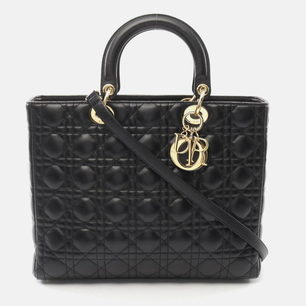 Christian Dior Lady Large Black Cannage Leather Handbag