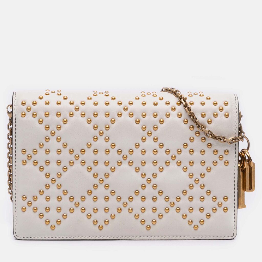 Dior Cream Studded Calfskin Cannage Lady Dior Wallet on Chain Dior Cream Studded Calfskin Cannage Lady Dior Wallet on Chain