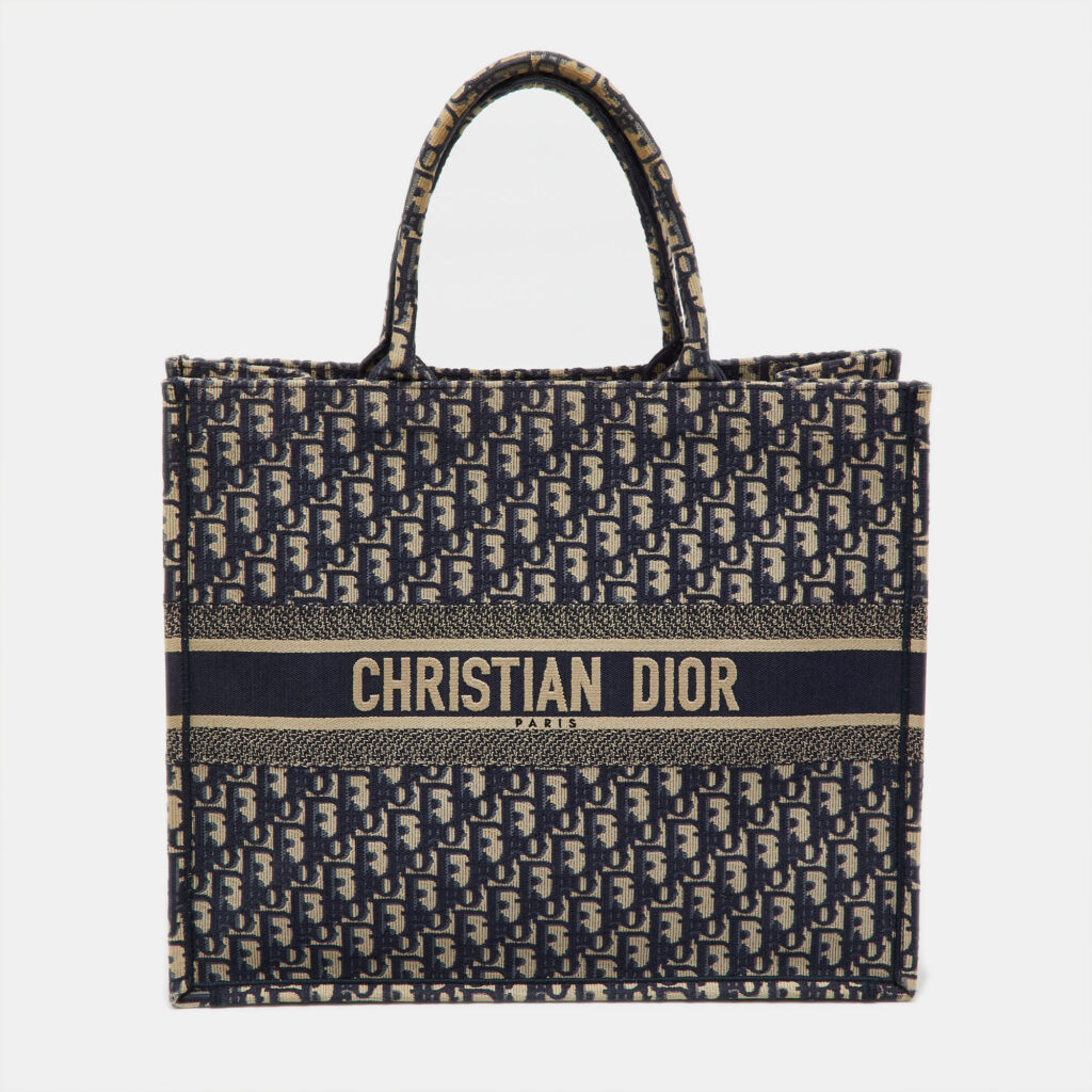 Dior Navy Blue Oblique Embroidered Canvas Large Book Tote