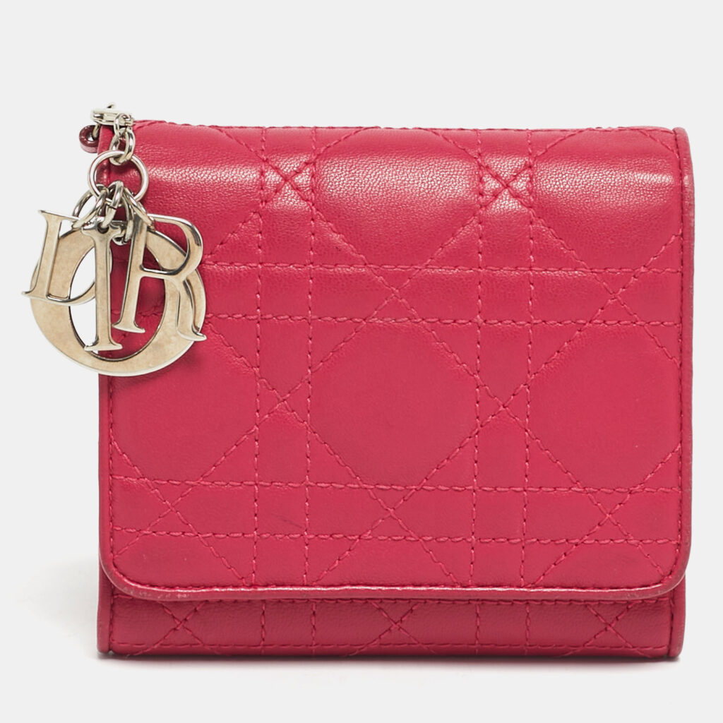 Dior Pink Cannage Leather Lady Dior Trifold Compact Wallet Dior Pink Cannage Leather Lady Dior Trifold Compact Wallet