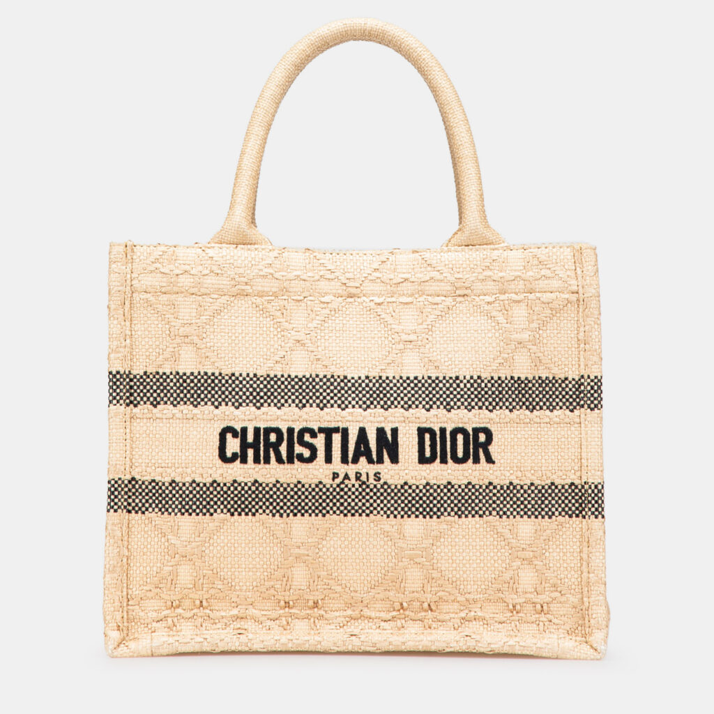 Dior Brown Small Raffia Cannage Book Tote