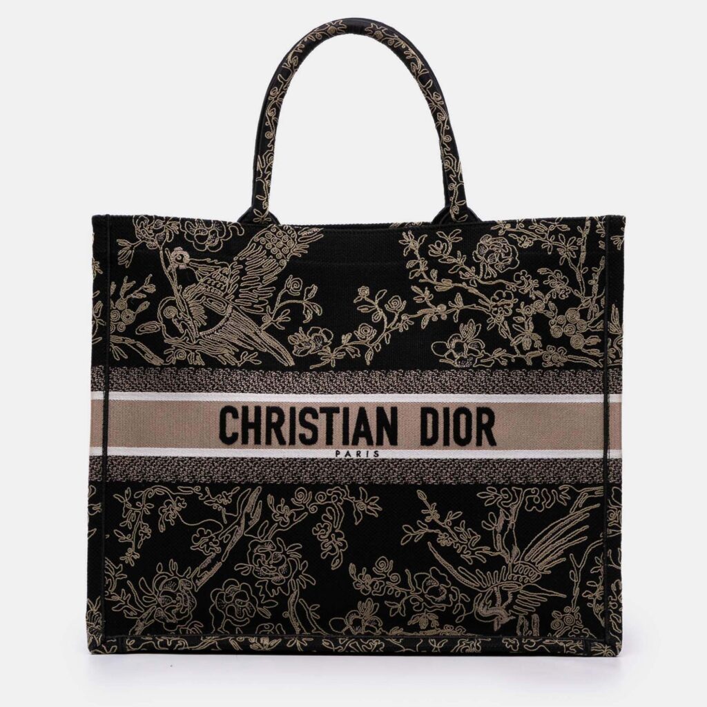 Dior Black Large Canvas Embroidered Jardin d'Hiver Book Tote
