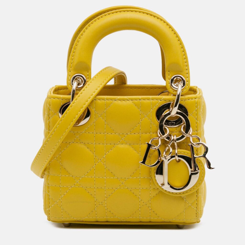 Dior Yellow Micro Lambskin Cannage Lady Dior Dior Yellow Micro Lambskin Cannage Lady Dior