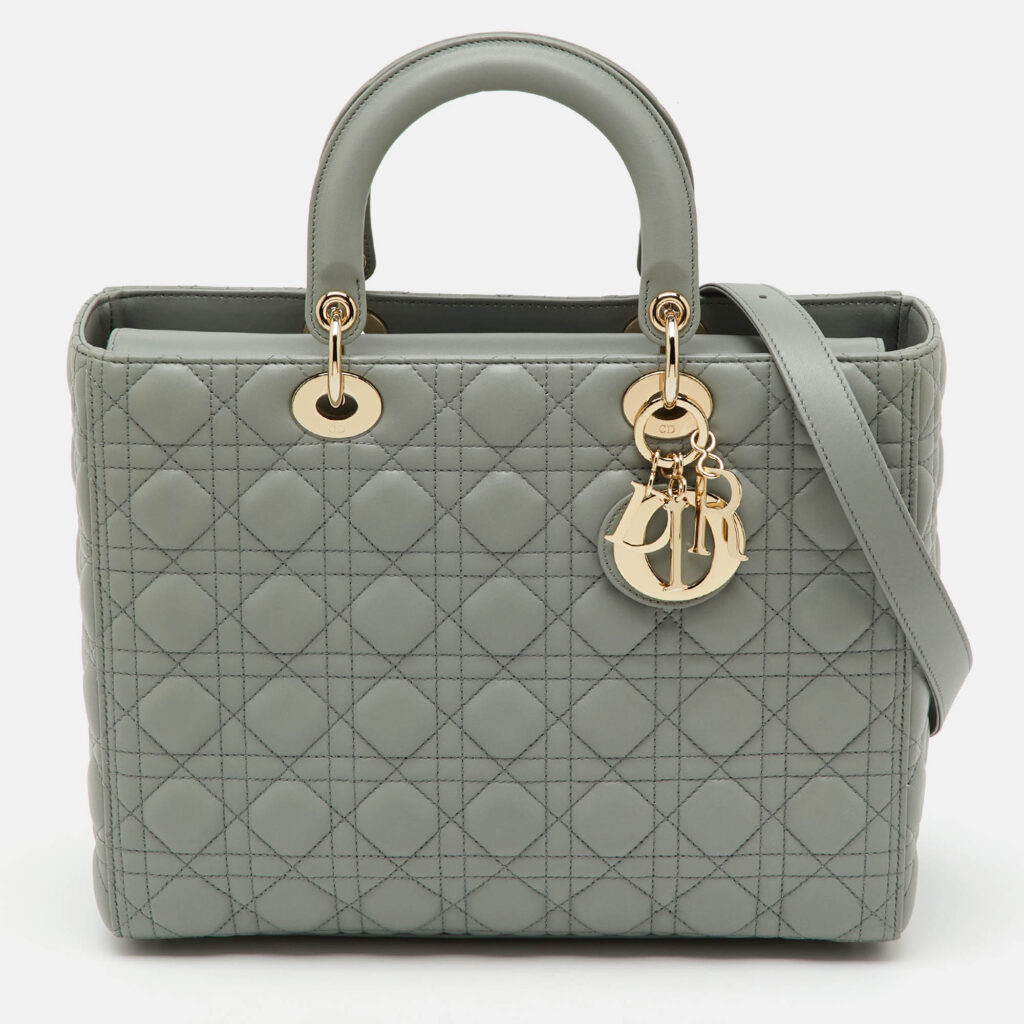 Dior Light Grey Cannage Leather Large Lady Dior Tote
