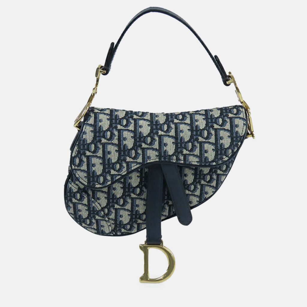 Dior Navy Blue Mini Oblique Canvas Saddle Bag Dior Navy Blue Mini Oblique Canvas Saddle Bag