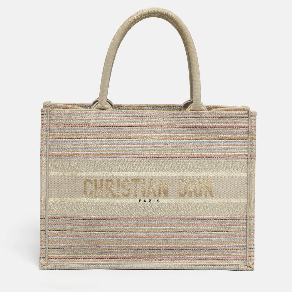 Dior Multicolor Embroidered Stripes Canvas Medium Book Tote Dior Multicolor Embroidered Stripes Canvas Medium Book Tote