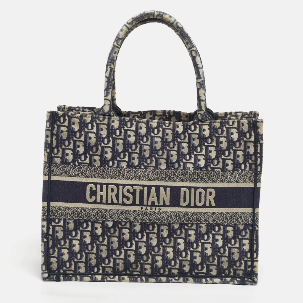 Dior Navy Blue Oblique Embroidered Canvas Small Book Tote Dior Navy Blue Oblique Embroidered Canvas Small Book Tote