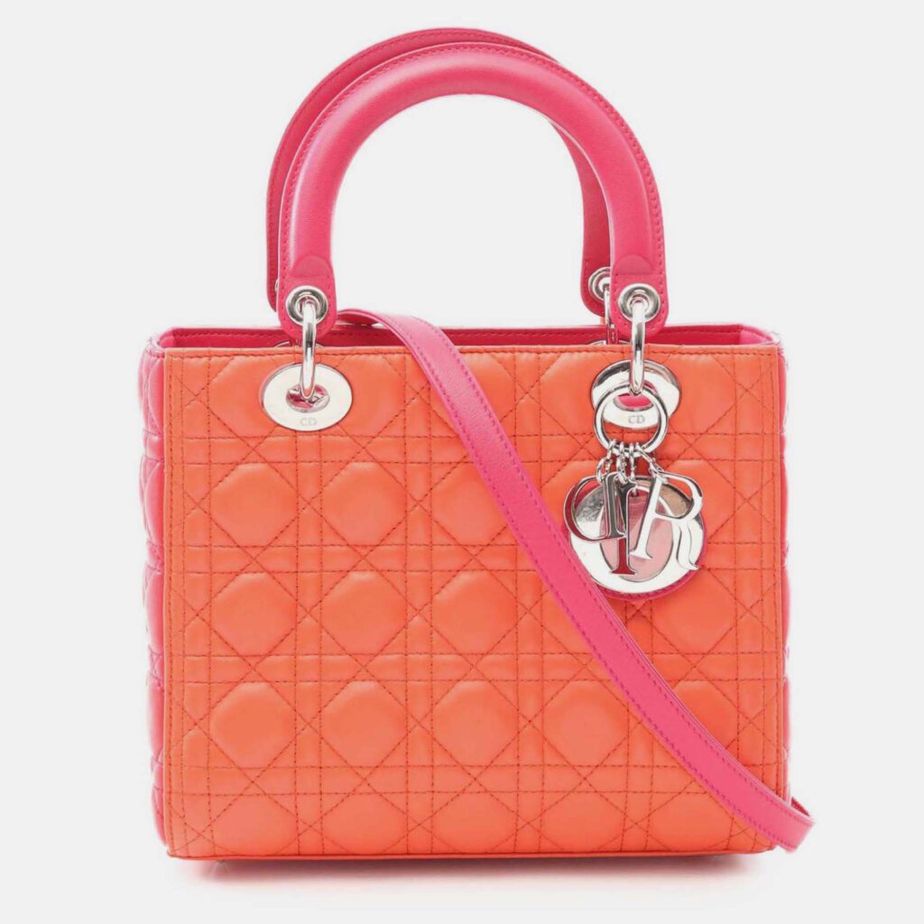 Dior Orange Pink Medium Bicolor Lambskin Cannage Lady Dior Dior Orange Pink Medium Bicolor Lambskin Cannage Lady Dior