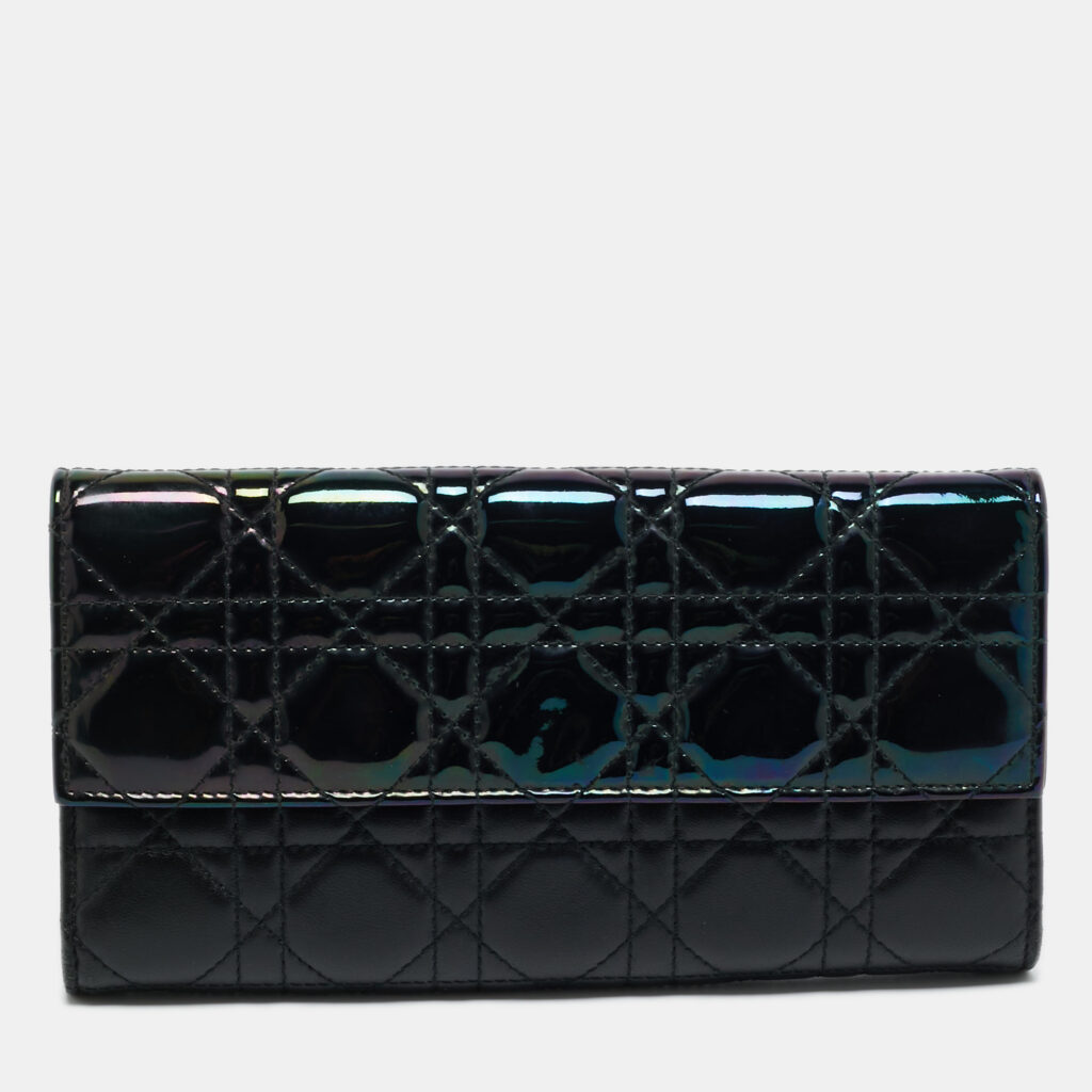 Dior Black Iridescent Cannage Patent and Leather Lady Dior Chain Flap Wallet Dior Black Iridescent Cannage Patent and Leather Lady Dior Chain Flap Wallet