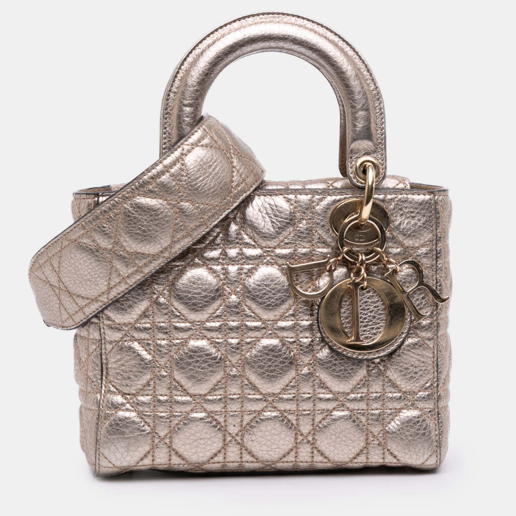 Dior Gold Small Metallic Grained Calfskin Cannage Supple Lady Dior Dior Gold Small Metallic Grained Calfskin Cannage Supple Lady Dior