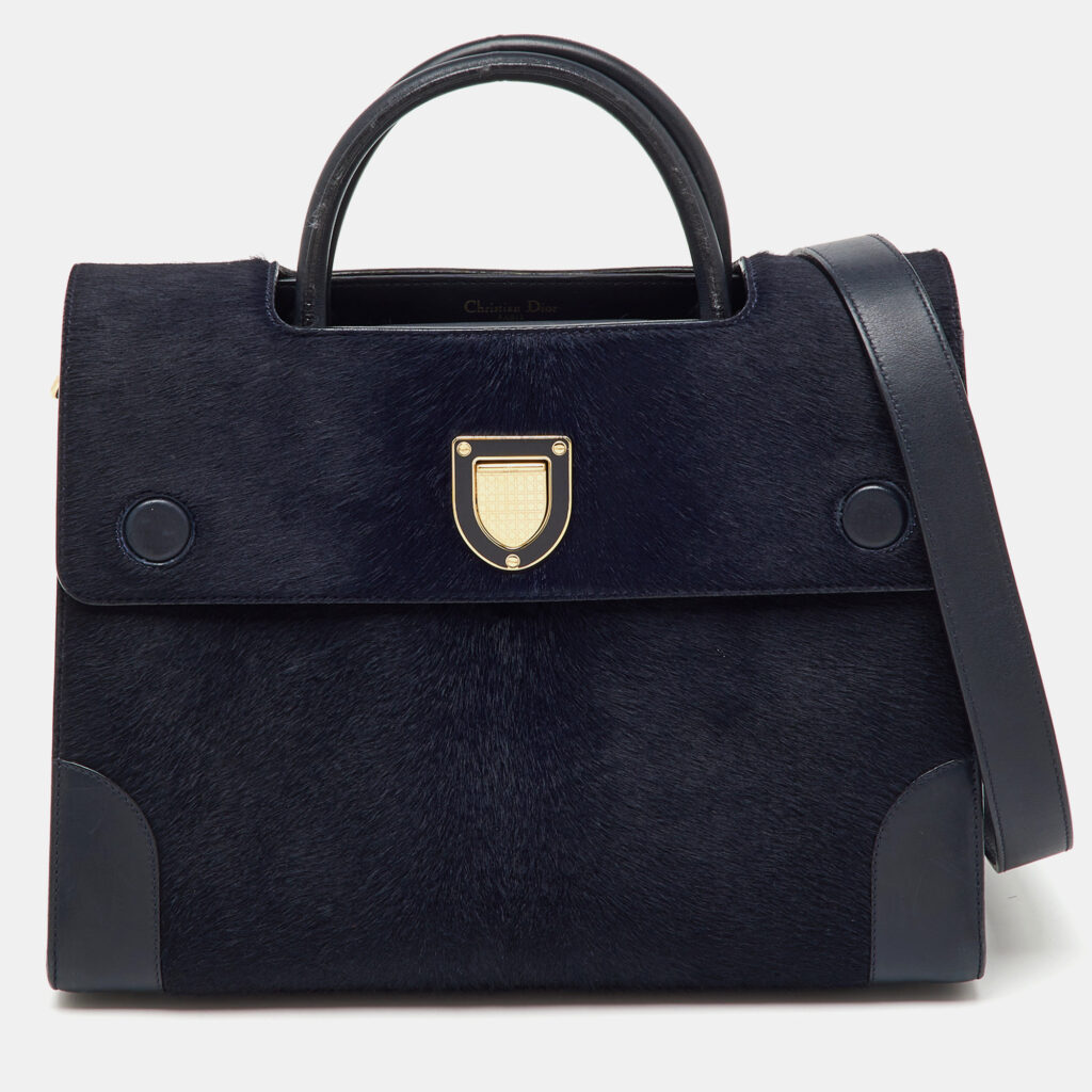 luxury-women-dior-used-handbags-p1201486-008-1.jpg Dior Dark Blue Calfhair and Leather Medium Diorever Tote