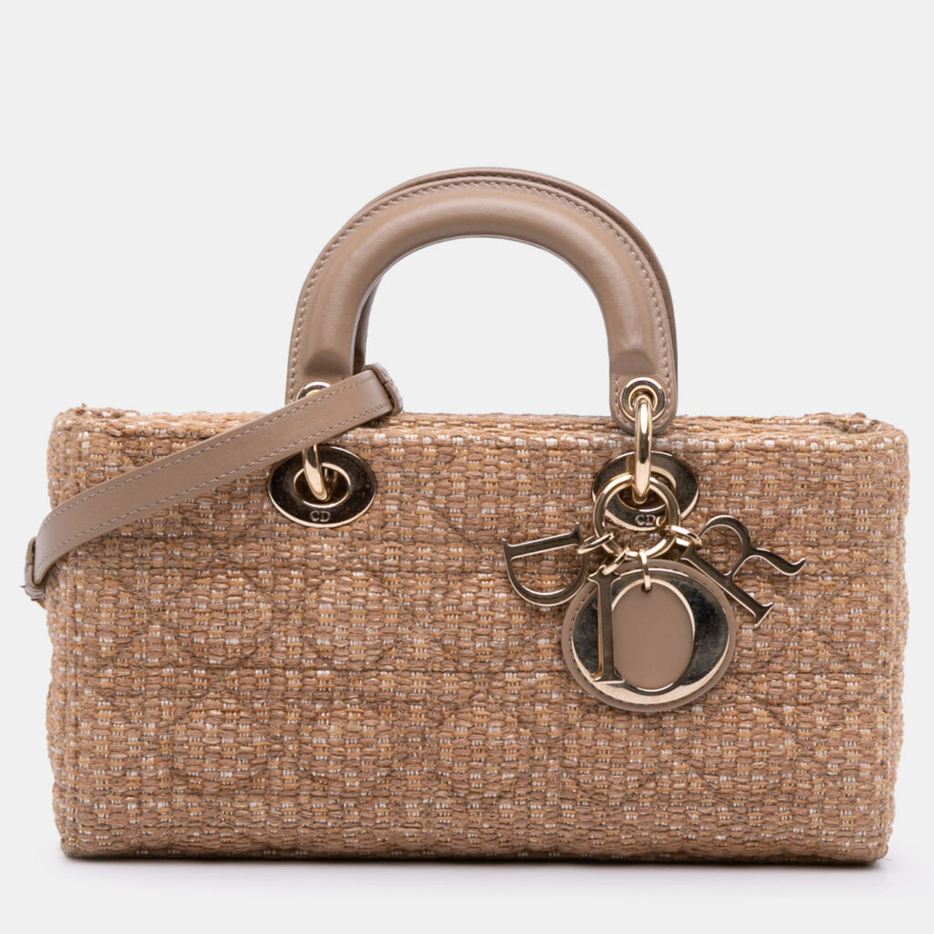 Dior Brown Medium Tweed Cannage Lady D Joy Dior Brown Medium Tweed Cannage Lady D Joy
