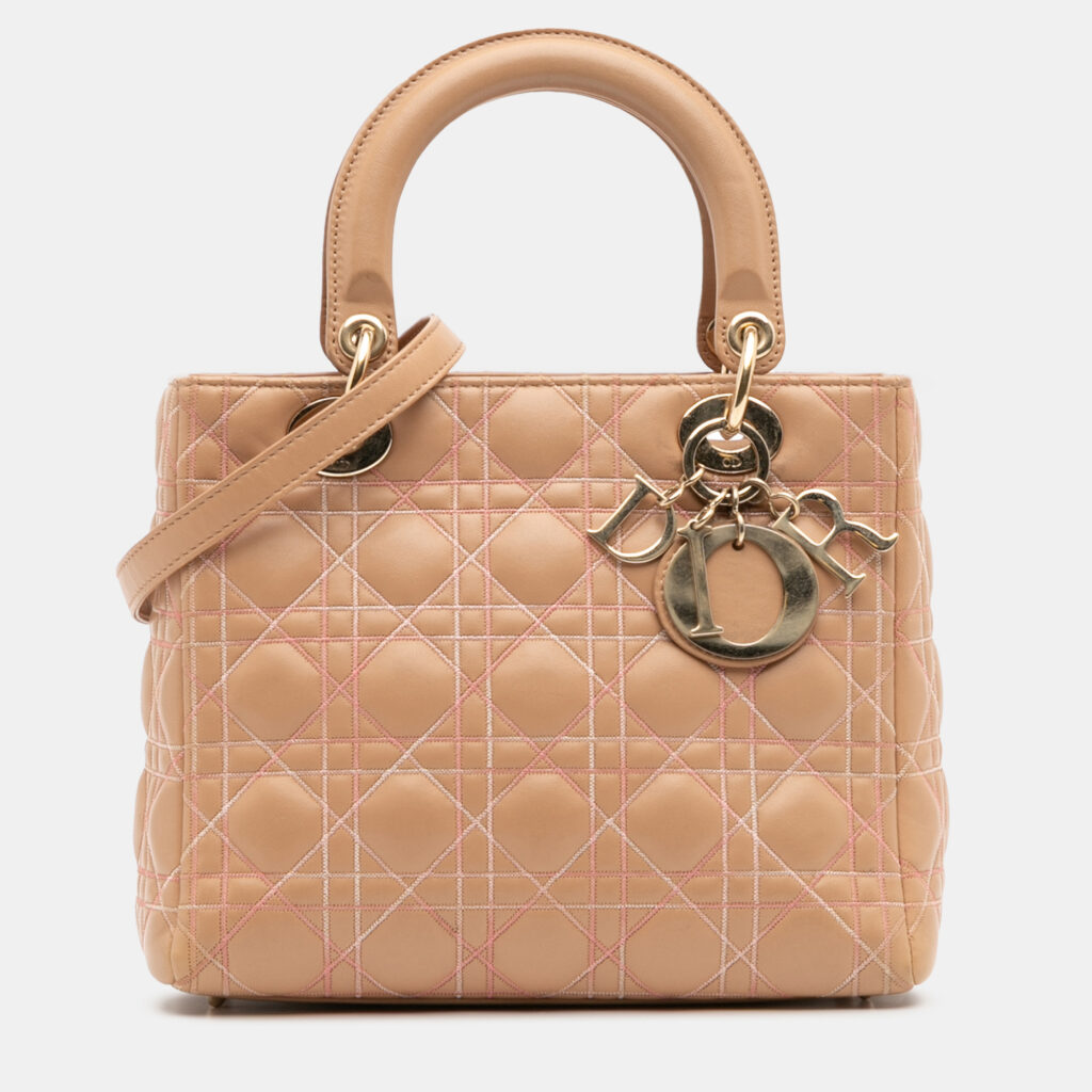 Dior Beige Medium Lambskin Cannage Contrast Stitch Lady Dior Dior Beige Medium Lambskin Cannage Contrast Stitch Lady Dior