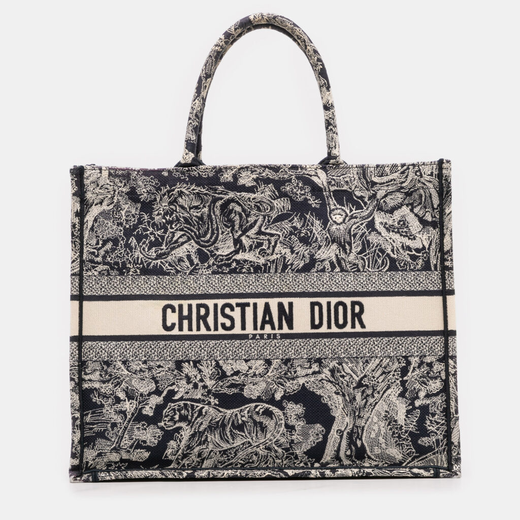 Dior Blue Large Canvas Toile de Jouy Reverse Embroidered Book Tote Dior Blue Large Canvas Toile de Jouy Reverse Embroidered Book Tote