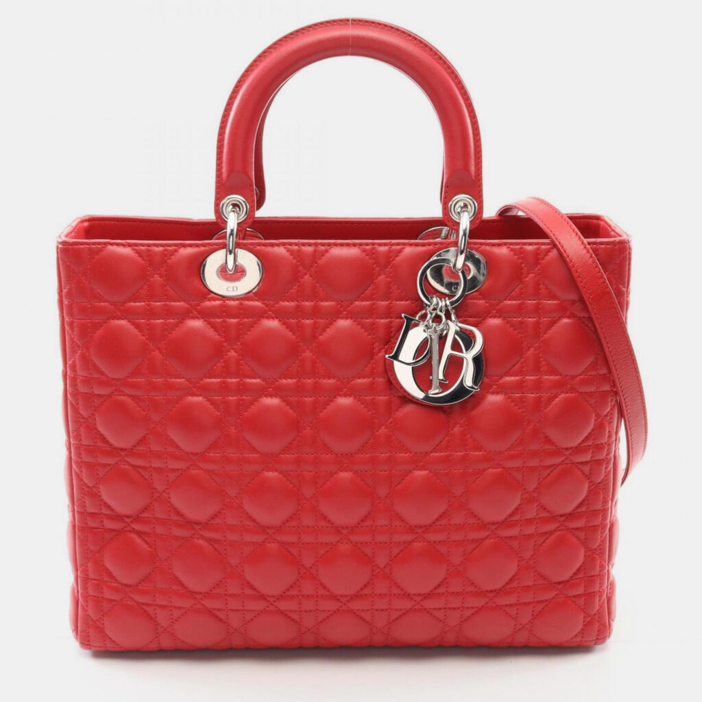 Dior Lady Dior Large Red Leather Tote Bag Dior Lady Dior Large Red Leather Tote Bag