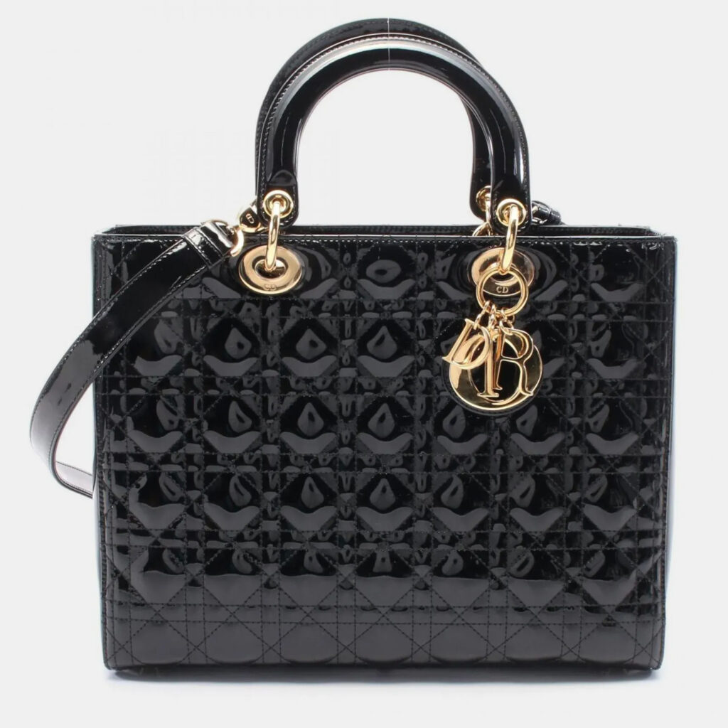 Christian Dior Lady Large Cannage Black Patent Leather Handbag Christian Dior Lady Large Cannage Black Patent Leather Handbag