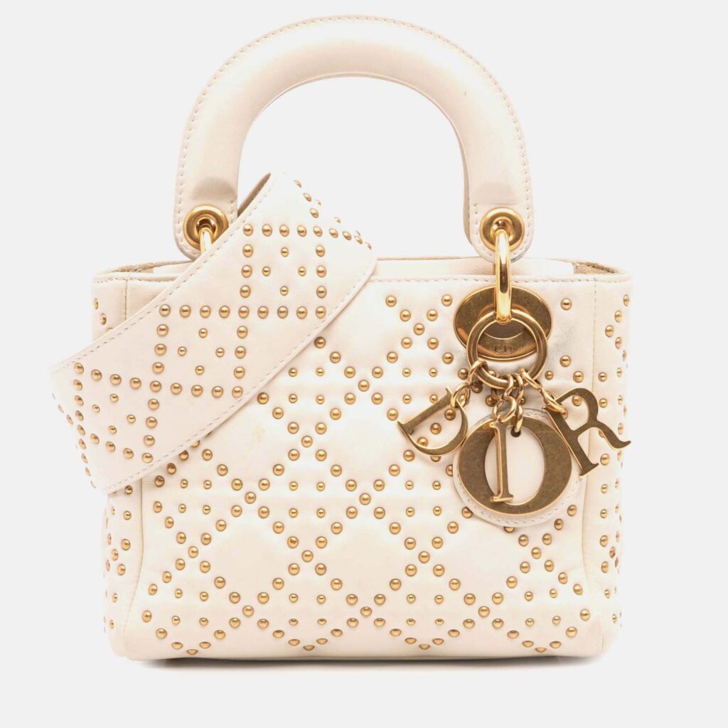 Dior White Mini Lambskin Cannage Studded Supple Lady Dior Dior White Mini Lambskin Cannage Studded Supple Lady Dior