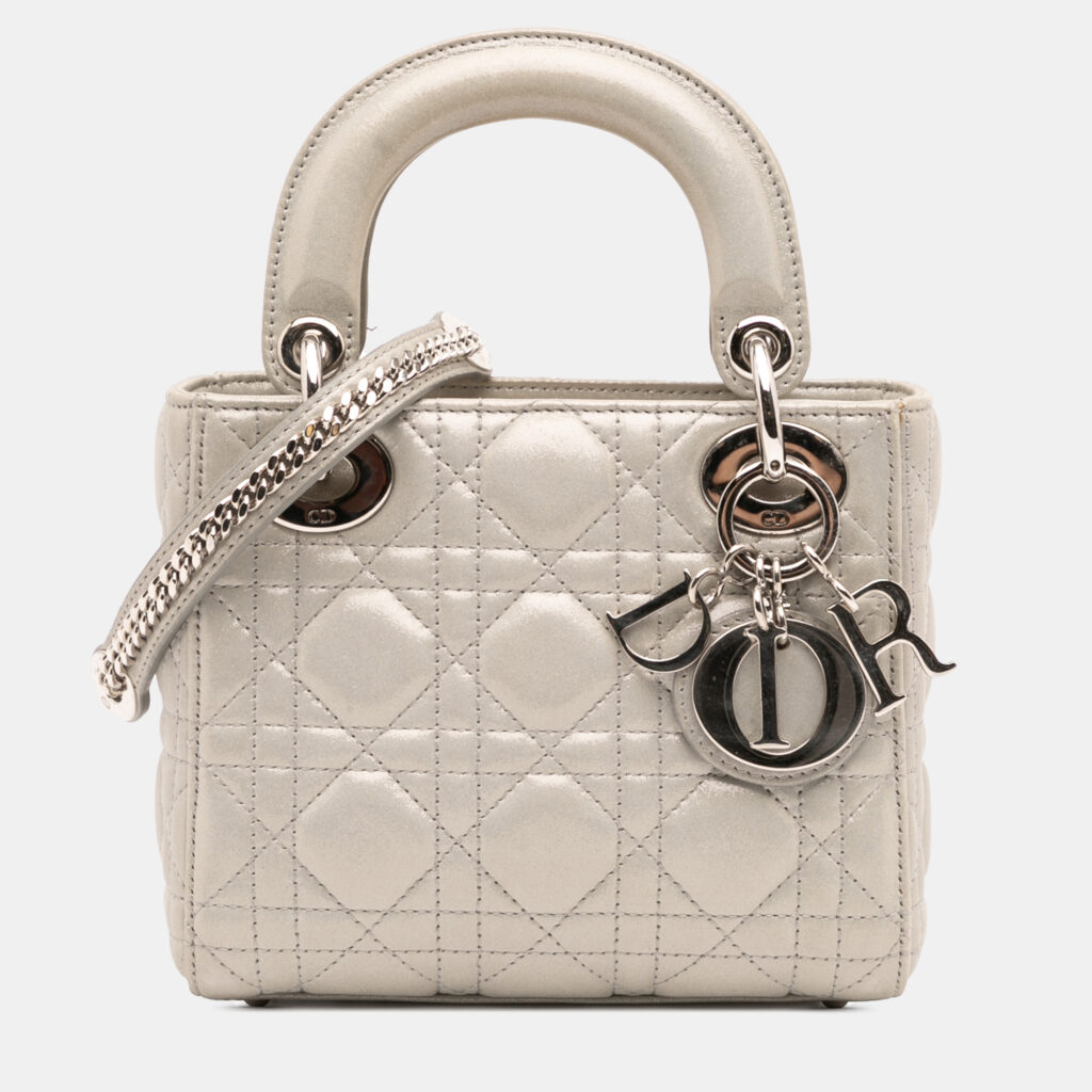 Dior Silver Mini Iridescent Lambskin Cannage Lady Dior Dior Silver Mini Iridescent Lambskin Cannage Lady Dior