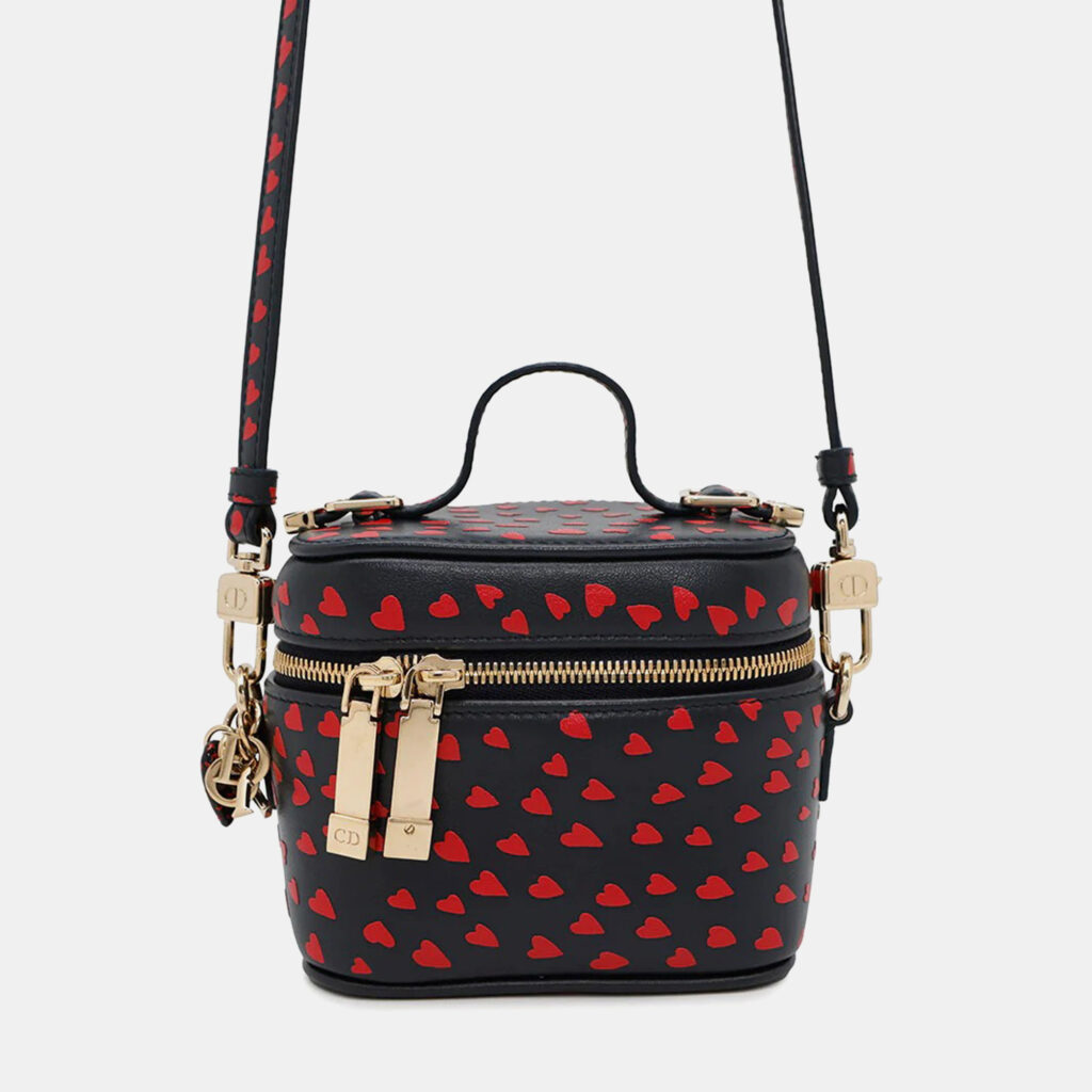Dior Heart Navy Red Leather Shoulder Vanity Pouch Dior Heart Navy Red Leather Shoulder Vanity Pouch