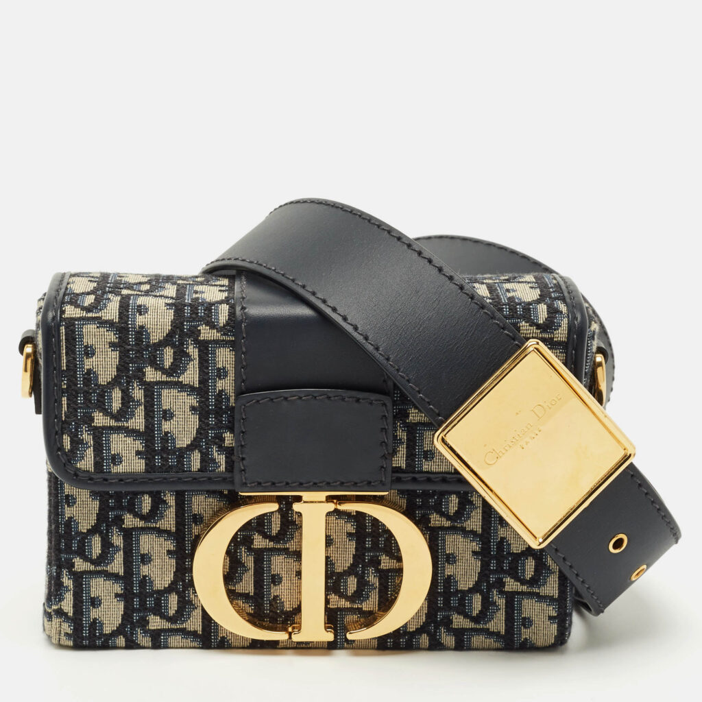 Dior Navy Blue Oblique Canvas 30 Montaigne Box Bag Dior Navy Blue Oblique Canvas 30 Montaigne Box Bag