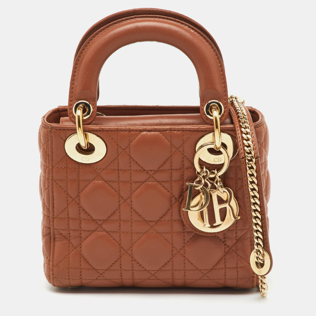 Dior Brown Cannage Leather Mini Lady Dior Tote