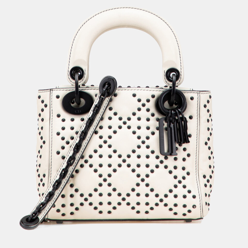 Dior White Mini Ultra Matte Calfskin Cannage Studded Supple Lady Dior Dior White Mini Ultra Matte Calfskin Cannage Studded Supple Lady Dior