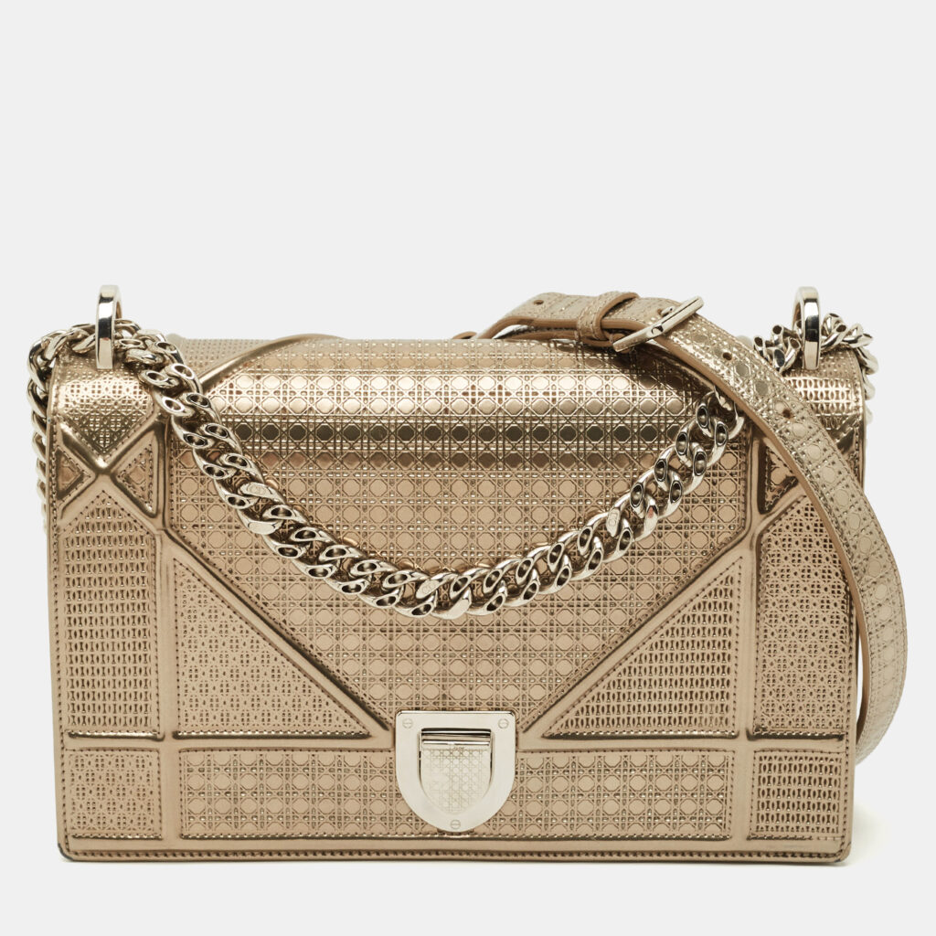 Dior Metallic Micro Cannage Patent Leather Medium Diorama Shoulder Bag