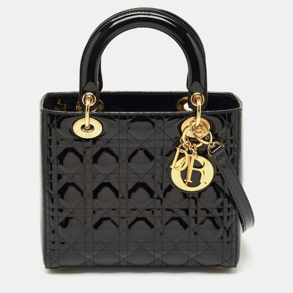 Dior Black Cannage Patent Leather Medium Lady Dior Tote Dior Black Cannage Patent Leather Medium Lady Dior Tote