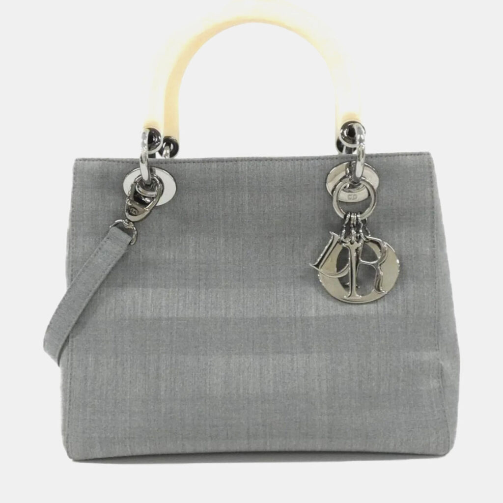 Dior Lady Dior Medium Grey Canvas Handbag Dior Lady Dior Medium Grey Canvas Handbag