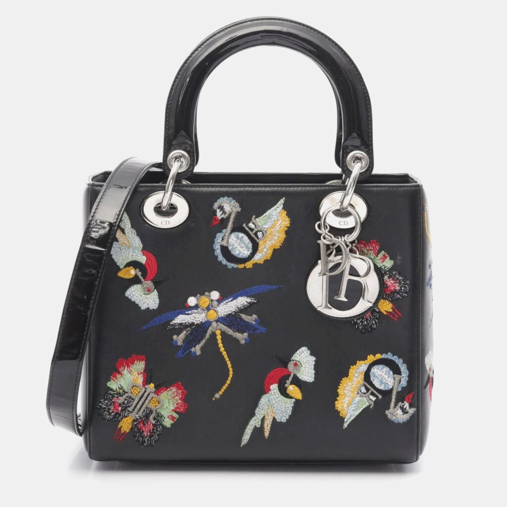 Christian Dior Lady Black Calfskin Enamel Leather Handbag Christian Dior Lady Black Calfskin Enamel Leather Handbag