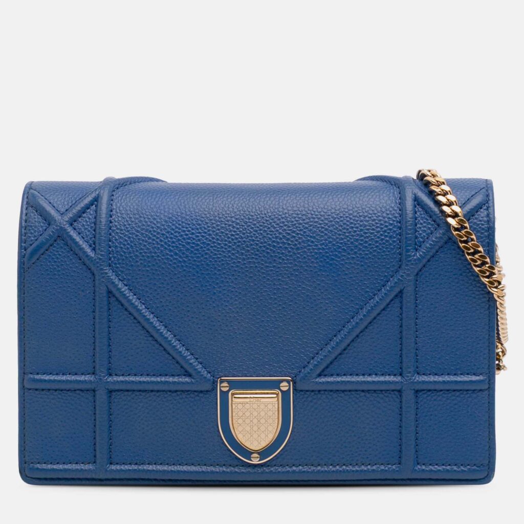 Dior Blue Grained Calfskin Diorama Wallet on Chain Dior Blue Grained Calfskin Diorama Wallet on Chain